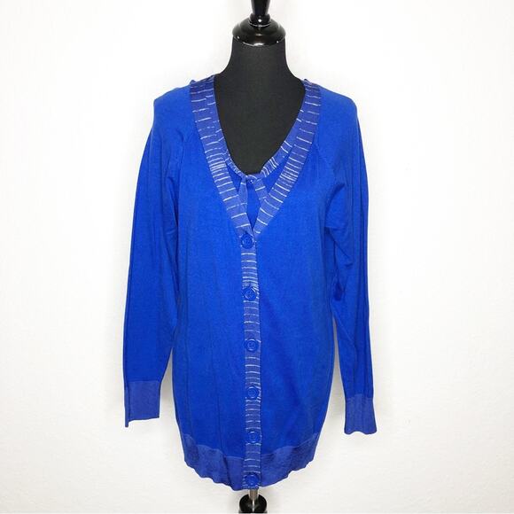 Pendleton royal blue white striped trim shell and cardigan set size Large NWT - Picture 1 of 16
